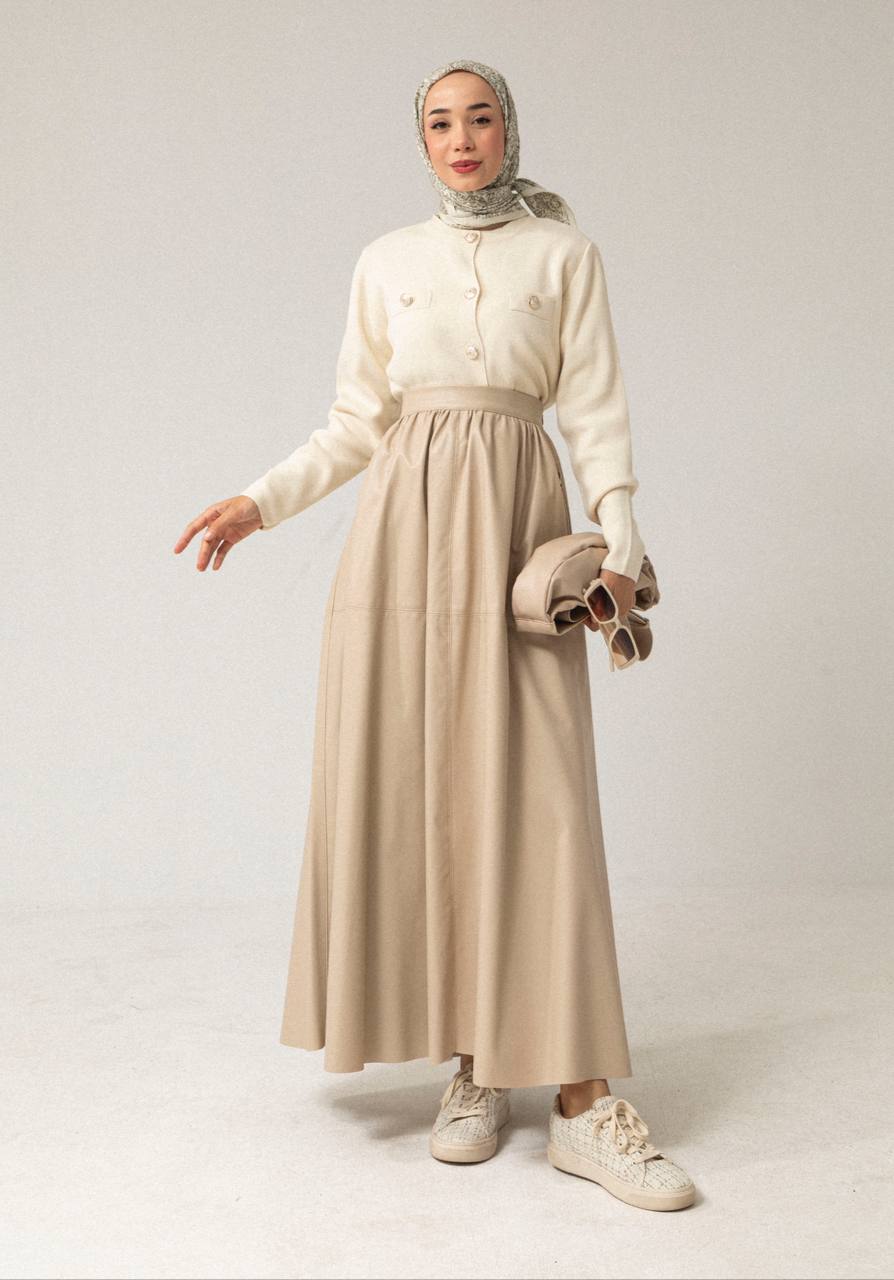 Leren rok beige