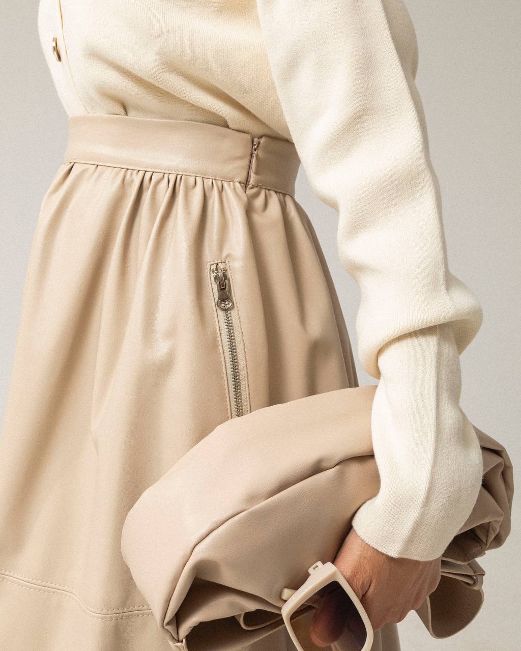 Leren rok beige