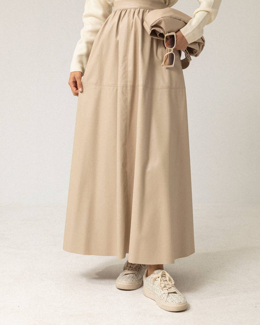 Leren rok beige